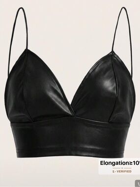 SHEIN Black Faux Leather Bralette Top